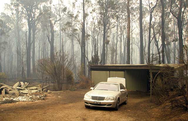 Mercedes next to the shed